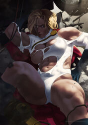 abs blonde_hair cleavage_cutout dc dc_comics dima_ivanov large_breasts leotard muscular_female nipples one_breast_out power_girl realistic short_hair superheroine superman_(series) torn_clothes rating:Explicit score:109 user:roadmap