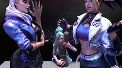 3d 3d_(artwork) 3girls akali_jhomen_tethi alternate_version_available blender blender_(software) blender_cycles blonde_hair blue_hair clothed clothes comic_cover erevos evelynn female_only holding_dildo holding_object horsecock_dildo hugging image_set jacket k/da_all_out_akali k/da_all_out_evelynn k/da_all_out_seraphine k/da_all_out_series league_of_legends no_penetration seraphine_(league_of_legends) skirt teal_hair textless two_tone_hair white_hair yellow_eyes rating:Questionable score:16 user:Erevos