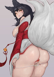 1girls ahri ass big_ass big_breasts black_hair bottomless curvy_female curvy_figure female female_focus female_only fox_ears fox_girl fox_tail kimono kitsune kkan league_of_legends looking_at_viewer looking_back masturbating nine_tailed_fox panties pussy seductive_look seoyong sideboob thick_thighs thighs touching_pussy yellow_eyes rating:Explicit score:50 user:mydickhurtaf