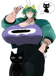  alien_girl ass_bigger_than_head big_ass big_breasts ear_piercing green_hair huge_breasts jeans roach rochi rochi(rrrroch1) rrrroch1 taller_girl tattoo tomboy  rating:explicit score: user:user4032024