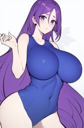 1girl ai_assisted ai_generated bangs blush catered3214 covered_navel fate/grand_order fate_(series) hands huge_breasts long_hair looking_at_viewer minamoto_no_raikou_(fate/grand_order) one-piece_swimsuit parted_bangs pixai purple_eyes purple_hair self_upload swimsuit thick_thighs thighs very_long_hair rating:Explicit score:43 user:Catered3214