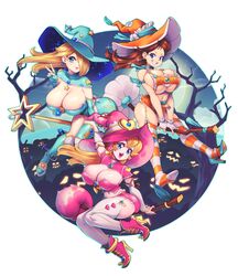 3girls alternate_breast_size barely_clothed big_ass big_breasts blonde_hair blue_eyes boob_window breasts clothed female female_only huge_breasts mario_(series) nintendo nipples_visible_through_clothing no_bra princess_daisy princess_peach princess_rosalina sideass sideboob solo super_mario_galaxy supersatanson underass underboob witch witch_hat rating:Explicit score:113 user:fridayth34th