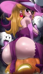 1female 1girls absurdres ambiguous_gender ass big_ass big_breasts big_butt blonde_hair boo_(mario) breasts dat_ass dress dumptruck_ass dumptruck_butt echosaber female female_focus ghost halloween hat holidays long_hair looking_back mario_(series) night nintendo outdoors princess princess_peach pumpkin purple_dress red_eyes royal royalty sitting sky thick thick_ass thick_butt thick_thighs thighhighs video_games witch witch_hat rating:Questionable score:219 user:N33dForBr33d