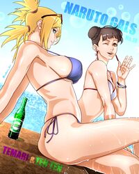 2girls adapted_costume artist_name ass beach big_ass big_breasts bikini bikini_bottom bikini_top blunt_bangs boruto:_naruto_next_generations bottle bracelet brown_eyes brown_hair character_name cleavage commentary crossed_legs double_bun drink earrings female female_only huge_breasts jewelry large_breasts light-skinned_female light_skin looking_at_viewer looking_to_the_side mature mature_female mature_woman midriff milf multiple_girls naruto naruto_(series) one_eye_closed oppai outdoors parted_bangs pink_lips ponytail quad_tails saburo_des sand seaside side-tie_bikini side-tie_bikini_bottom side_view sideboob sitting soda soda_bottle summer sunglasses sunglasses_on_head swimsuit take_your_pick teal_eyes temari tenten twin_buns url voluptuous watermark waving waving_at_viewer waving_hand web_address wet wet_body wet_skin wink yellow_hair rating:Questionable score:168 user:Ballisthick