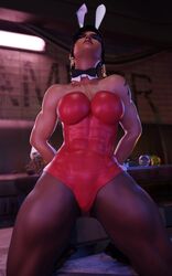 1girls 3d 3d_(artwork) black_hair brown_body brown_skin bunny_ears bunny_girl bunnysuit dark-skinned_female dark_skin egyptian egyptian_female fareeha_amari female human indoors large_breasts overwatch pharah tanuking3d tattoo rating:Explicit score:59 user:bleachbait