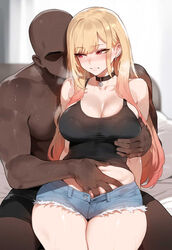 ai_generated black_tank_top blonde_hair dark-skinned_male floox interracial jean_shorts kitagawa_marin red_eyes s_qualify sono_bisque_doll_wa_koi_wo_suru tagme tank_top thiccwithaq_(ai_style) rating:Explicit score:202 user:Thesun3028