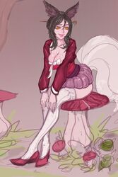 ahri black_hair breasts female female_focus female_only fox_ears girl league_of_legends orange_eyes riot_games samiri simple_background sitting solo solo_female solo_focus rating:Explicit score:12 user:mydickhurtaf