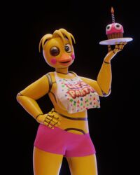  3d 3d_model animatronic big_breasts blender blender_(software) chica_(fnaf) clothing cupcake_(fnaf) female five_nights_at_freddy's five_nights_at_freddy's_2 fnaf heretic3d pose robot toy_chica_(fnaf) wink  rating:questionable score: user:heretic3d