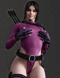 1female 1girls 3d 3d_(artwork) agent_4_tea_se7en archery athletic_female belt black black_hair bodysuit female female_only gloves gray_background hailee_steinfeld hands_on_breasts hawkeye heels high_heels kate_bishop lace_trim leg_holster light-skinned_female light_skin lingerie marvel marvel_cinematic_universe marvel_comics no_pants pale-skinned_female pale_skin pink_leotard pink_lingerie pink_topwear plain_background quiver render shoulder_armor shoulder_strap small_breasts smile smiling solo solo_female superheroine thick_thighs thong_leotard rating:Questionable score:43 user:Agent_4_tea_se7en