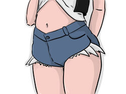  belly belly_button belly_focus denim denim_bottomwear denim_clothing denim_shorts furnshio_(artist) hilda_(pokemon) jacket pokemon pokemon_bw presenting presenting_belly shirt shirt_lift shirt_pull shirt_up short_shorts shorts skinny tummy  rating:questionable score: user:hecker444