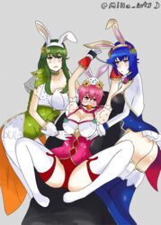 3girls alternate_costume arms_up ass bangs bare_thighs big_ass blue_eyes blue_hair breasts bunny_ears bunny_girl bunnysuit catria_(fire_emblem) catria_(spring)_(fire_emblem) cleavage easter est_(fire_emblem) est_(spring)_(fire_emblem) female female_only femdom femsub fire_emblem fire_emblem:_mystery_of_the_emblem fire_emblem:_shadow_dragon_and_the_blade_of_light fire_emblem_heroes gag gloves green_eyes green_hair large_breasts leotard long_hair looking_at_viewer milla_arts multiple_girls nintendo official_alternate_costume palla_(fire_emblem) palla_(spring)_(fire_emblem) pink_eyes pink_hair short_hair siblings sisters spread_legs thighhighs thighs yuri rating:Questionable score:3 user:kris923