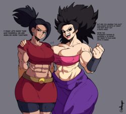 2girls caulifla dialogue dragon_ball dragon_ball_super edit embo english_text female female_only female_saiyan goldsden kale multiple_girls text universe_6/universe_7 rating:Explicit score:184 user:Gold21x