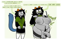 belly_piercing big_areola big_breasts big_penis catgirl chubby clothing embarrassed futanari happy_trail homestuck horns meulin_leijon sharp_teeth shirt tagme text thighhighs xenopavilia rating:Explicit score:64 user:6shitstaken