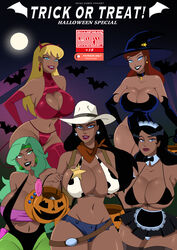 5girls aerobics_clothing amazon barbara_gordon batgirl beatriz_da_costa big_breasts black_hair blonde_hair blue_eyes breasts choker cleavage cowgirl_outfit dark-skinned_female dc_comics dcau devil_costume diana_prince earrings female female_only fire_(dc) ghostlessm green_eyes green_hair halloween_2023 halloween_costume huge_breasts human jack-o'-lantern justice_league justice_league_unlimited kara_zor-el kryptonian large_breasts light-skinned_female lipstick long_gloves long_hair looking_at_viewer maid_uniform moon navel red_hair star_earrings supergirl thick_thighs warner_brothers witch_costume wonder_woman wonder_woman_(series) zatanna zatanna_zatara rating:Questionable score:243 user:thesecretbox