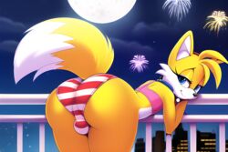 1boy a.i.ddicted ai_generated anthro ass ass_focus balcony bent_over big_ass big_butt blonde_hair blue_eyes bulge bulge_through_clothing canine canis city cityscape collar crop_top dipstick_tail fat_ass femboy feminine_male feminine_tails fireworks fluffy_tail fox full_moon girly mammal medium_hair moonlight night novelai panties pink_panties presenting_hindquarters smile smiling smiling_at_viewer sonic_(series) sonic_the_hedgehog_(series) striped_panties tail tails thick_ass thick_butt thick_thighs white_panties yellow_fur rating:Questionable score:38 user:A.I.ddicted