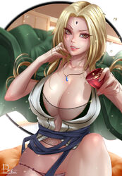 1girls alcohol areola_slip areolae bearwitch big_breasts blonde_hair bottomless breasts brown_eyes busty clothing eyelashes eyeshadow facial_mark female female_only fishnet_shirt fishnets forehead_mark haori huge_breasts lipstick long_fingernails long_hair looking_at_viewer makeup mature mature_female nail_polish naruto naruto_(series) naruto_shippuden necklace panties partially_clothed pendant pot sake sharp_fingernails short_kimono smile tied_hair tsunade twintails wide_hips rating:Questionable score:194 user:UnrealHarbor