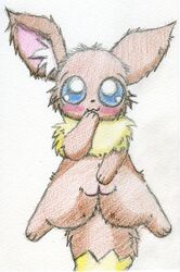 3_toes black_nose blue_eyes blush brown_fur closed_mouth color eevee female female_only front_view fur furry_ears furry_tail looking_at_viewer lying nude on_back open_eyes pointy_ears pokemon pussy solo tail uncensored vulva white_background rating:Explicit score:0 user:bot