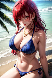 1girls ai_generated beach big_breasts bikini bikini_bottom bikini_top blue_bikini blue_bikini_bottom blue_bikini_top blue_panties brown_eyes busty chedyyyy cleavage ear_piercing earrings erza_scarlet fairy_tail female female_focus female_only jewelry kneeling large_breasts light-skinned_female light_skin lips lipstick long_hair looking_at_viewer makeup nai_diffusion necklace ocean on_knees pale-skinned_female pale_skin pinup pose posing red_hair red_lips red_lipstick sideboob solo solo_female solo_focus stable_diffusion swimsuit toned toned_female underboob voluptuous voluptuous_female wide_hips rating:Questionable score:65 user:419941