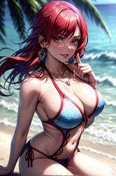 1girls ai_generated beach big_breasts bikini bikini_bottom bikini_top blue_bikini blue_swimsuit blush brown_eyes busty chedyyyy cleavage ear_piercing earrings erza_scarlet fairy_tail female female_focus female_only inner_sideboob jewelry kneeling large_breasts light-skinned_female light_skin lips lipstick long_hair looking_at_viewer makeup nai_diffusion necklace ocean on_knees one-piece_swimsuit pale-skinned_female pale_skin pinup pose posing red_hair red_lips red_lipstick sideboob solo solo_female solo_focus stable_diffusion swimsuit thick_thighs thighs voluptuous voluptuous_female rating:Questionable score:52 user:419941