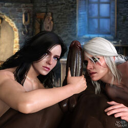 1boy 2girls 3d big_penis ciri dark-skinned_male dark_skin female holding_penis interracial large_breasts male nordfantasy the_witcher_(series) threesome yennefer rating:Explicit score:90 user:Snowpuppy