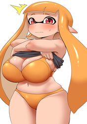 1girls alternate_breast_size bra breasts chubby embarrassed female inkling inkling_girl large_breasts lifted_by_self light-skinned_female light_skin long_hair nintendo nobunagapero orange_bra orange_hair orange_panties panties peronattu red_eyes shirt_lift splatoon splatoon_(series) tentacle_hair underwear undressing white_background rating:Questionable score:90 user:Aeolus_HX