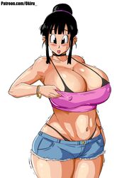 1girls adjusting_clothes armwear big_breasts black_bra black_eyes black_hair black_thong blue_shorts blush bra bracelet breasts chichi cleavage dragon_ball erect_nipples female female_only hair hair_bun hips huge_breasts mature mature_female mature_woman milf mother nipples_visible_through_clothing panarandom short_shorts shorts slutty_outfit solo solo_female thighs thong thong_above_shorts tubetop rating:Explicit score:166 user:daft_human