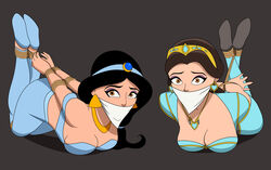 aladdin aladdin_(1992_disney_film) aladdin_(2019_disney_film) alternate_costume bennypaan bondage cleave_gag crossover disney disney_princess gag gagged harem_outfit hogtie princess_jasmine restrained rating:Explicit score:32 user:CyanMoon