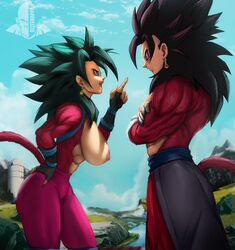 1boy 1girls big_breasts black_hair breasts dragon_ball dragon_ball_heroes dragon_ball_super ear_ring earrings elitenappa exposed_breasts female hand_on_hip kefla male muscular muscular_male nipples piercing potara_earrings red_fur super_dragon_ball_heroes super_saiyan_4 thick_thighs topless vegito wide_hips xeno_vegito rating:Explicit score:150 user:Rex_Hollins