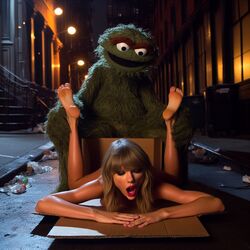 1girls ai_generated alley ass blonde_hair cardboard cardboard_box celebrity dall-e3 doggy_style garbage green_fur implied_sex muppets naked naked_female nude nude_female open_mouth oscar_the_grouch prone_bone puppet real_person sesame_street shows spanking tagme taylor_swift the_muppet_show trash rating:Explicit score:86 user:Carl_Wheezer