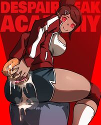 1girls asahina_aoi ass_focus athletic athletic_female cum_in_food cum_on_clothes danganronpa danganronpa:_trigger_happy_havoc danganronpa_1 denim denim_shorts donut female_only food_penetration fully_clothed massive_breasts mosbles shorts solo_girl tomboy rating:Explicit score:88 user:wendysemployee