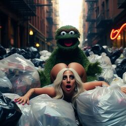 1girls ai_generated alley ass blonde_hair celebrity dall-e3 doggy_style garbage garbage_bags green_fur implied_sex lady_gaga looking_at_viewer muppets naked naked_female nude nude_female oscar_the_grouch prone_bone puppet real_person sesame_street tagme the_muppet_show trash trash_bag rating:Explicit score:90 user:Carl_Wheezer