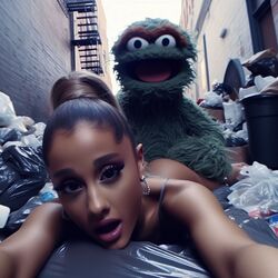 1girls ai_generated alley ariana_grande ass ass_grab brown_hair celebrity dall-e3 female garbage garbage_bags garbage_bin green_fur hard_image implied_sex light-skinned_female looking_at_viewer muppets oscar_the_grouch real_person sesame_street tagme the_muppet_show trash trash_bag trash_can rating:Explicit score:78 user:thefirefive