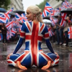 ai_generated ass barefoot blonde_hair bodypaint braid british_flag calves celebrity completely_nude_female curvy daenerys_targaryen dall-e3 dimples_of_venus emilia_clarke eyebrows feet flag hands_on_legs hips legs lips looking_back naked naked_female nude nude_female outside public rain sitting smile soles thighs tied_hair toes rating:Explicit score:119 user:Carl_Wheezer