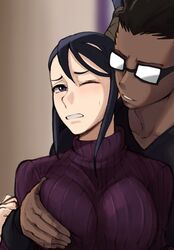 1boy 1girls 2023 2d big_breasts color dark-skinned_male dark_skin female glasses grabbing_breast grabbing_from_behind groping groping_breast groping_from_behind illustration kilik_lunge large_breasts light-skinned_female light_skin male mobi_mobi nakatsukasa_tsubaki soul_eater sweater sweatshirt rating:Questionable score:10 user:RyoshuZ