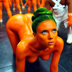 ai_generated blue_eyes dall-e3 glasgow_willy_wonka_experience green_hair naked naked_female nude nude_female on_all_fours on_knees oompa_loompa oompa_loompette orange_skin scarlett_johansson what willy_wonka_and_the_chocolate_factory rating:Explicit score:70 user:Carl_Wheezer