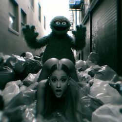 1girls ai_generated alley arched_back ariana_grande ass black_and_white celebrity dall-e3 garbage garbage_bags green_fur implied_sex looking_at_viewer muppets oscar_the_grouch real_person sesame_street shocked_expression shocked_eyes shocked_face tagme the_muppet_show trash trash_bag rating:Explicit score:57 user:thefirefive