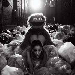 1girls ai_generated alley arched_back ariana_grande ass black_and_white celebrity dall-e3 garbage garbage_bags implied_sex looking_at_viewer muppets oscar_the_grouch real_person sesame_street shocked_expression shocked_eyes shocked_face tagme the_muppet_show trash trash_bag rating:Explicit score:77 user:thefirefive