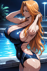 1girls adjusting_hair ai_generated alchy arms_behind_head big_breasts bleach breasts curvaceous curvy curvy_body curvy_female curvy_figure female female_only hourglass_figure huge_breasts in_profile large_breasts light-skinned_female light_skin long_hair matsumoto_rangiku nai_diffusion one-piece_swimsuit oppai orange_hair playing_with_hair pool poolside sagging_breasts side_view sideboob slim_waist solo solo_focus stable_diffusion standing swimming_pool swimsuit very_long_hair voluptuous voluptuous_female wavy_hair wet wet_body wet_hair wet_skin rating:Questionable score:64 user:Leidenfrost