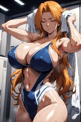 1girls ai_generated alchy arms_behind_head big_breasts bleach breasts closed_eyes curvaceous curvy curvy_body curvy_female curvy_figure drying drying_hair female female_only holding_object hourglass_figure huge_breasts large_breasts light-skinned_female light_skin locker locker_room long_hair matsumoto_rangiku mole mole_under_mouth nai_diffusion one-piece_swimsuit oppai orange_hair sagging_breasts slim_waist solo solo_focus stable_diffusion swimsuit towel very_long_hair voluptuous voluptuous_female wavy_hair wet wet_body wet_hair wet_skin wide_hips rating:Questionable score:87 user:Leidenfrost