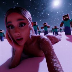 1girls ai_generated ariana_grande behind_another blonde_hair celebrity crack_pairing crossover crowd dall-e3 herobrine imminent_sex laying_down laying_on_stomach minecraft night real_person shocked shocked_expression shocked_eyes shocked_face snow tagme rating:Explicit score:101 user:thefirefive