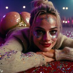 ai_generated asking_for_it ass_up big_ass blonde_hair celebrity dall-e3 face_down_ass_up glitter lights looking_at_viewer margot_robbie night red_lipstick smiling sparkles sweater thong yellow_thong rating:Questionable score:213 user:Smashing3540