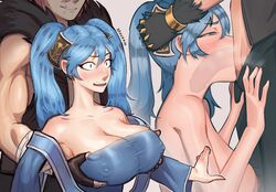 1boy 1girls all_the_way_to_the_base already_uploaded before_and_after big_breasts blowjob blue_hair blush breasts clothed clothing deepthroat fellatio female hands_on_head head_grab high_resolution highres holding_breast imminent_deepthroat imminent_oral instant_loss_2koma kneeling league_of_legends male male/female mochain muscular_male nipples nude oral penis penis_out petite riot_games sett sona_buvelle twintails white_background x-ray rating:Explicit score:290 user:loveslutgirls