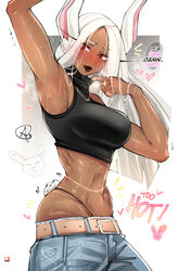 1girls almualim breasts crop_top dark-skinned_female dark_skin female long_hair midriff miruko my_hero_academia naughty_face navel rabbit_ears red_eyes rumi_usagiyama steaming_body sweat sweaty_body white_hair rating:Questionable score:280 user:Aeolus_HX