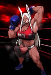 abs ai_generated angry armpit_fetish armpit_hair armpits arms_up balls big_bulge big_penis boxing boxing_gloves boxing_ring bulge clothing dark-skinned_futanari dark_skin erection erection_under_clothes futa_only futanari gloopai grin huge_bulge long_hair miruko muscular muscular_futanari my_hero_academia nai_diffusion penis red_eyes rumi_usagiyama smile smirk solo solo_futa sports_bra sportswear steam steaming_body sweat sweatdrop sweating white_hair rating:Explicit score:88 user:dontlao3