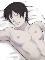 1boy abs absurd_res bed bed_sheet bedding bedsheets black_hair blush boruto:_naruto_next_generations closed_eyes comic couple female_pov hi_res high_resolution highres light-skinned_male light_skin male male_only monday_mint naruto naruto:_the_last naruto_(series) naruto_shippuden nipples on_back on_bed pale-skinned_male pale_skin pillow pink_nipples pov sai shounen_jump solo sweat sweatdrop sweating toned toned_male topless topless_male white_background rating:Questionable score:42 user:DarksideRose