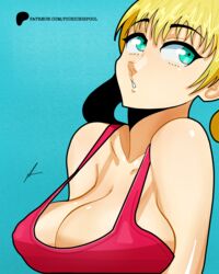  big_breasts blonde_hair blue_eyes hoshizaki_rika kanojo_mo_kanojo pichichi ponytails  rating:questionable score: user:pichichi