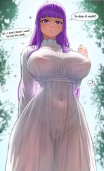 1girls breasts dress female fern_(sousou_no_frieren) hips huge_breasts long_hair nipples no_bra no_panties purple_eyes purple_hair pussy see-through see-through_clothing sousou_no_frieren superbusty thick_thighs uncensored wide_hips rating:Explicit score:292 user:Aeolus_HX