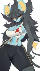 4:7 absurd_res anthro big_breasts biped black_body blue_body bottomwear breasts cigarette cleavage clothed clothing dead_source female fluffy fluffy_hair generation_4_pokemon hair hi_res luxray nintendo pokemon pokemon_(species) pupils red_sclera shirt shorts simple_background slit_pupils smoking solo straps tank_top tight_bottomwear tight_clothing tight_shorts topwear white_background yellow_eyes yuio rating:Safe score:111 user:GundamStyle