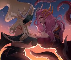 2girls big_breasts blonde_hair breast_grab breasts coven_janna coven_nami eclipse_series elf_ears female female/female female_focus grabbing_breasts hair_ornament janna_windforce league_of_legends legends_of_runeterra mambolina mask masked masked_female nami_(league_of_legends) pink_hair tentacle rating:Questionable score:41 user:heartless0