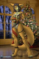 anklet anthro barefoot black_nose blonde_fur bone breasts brown_fur canine christmas christmas_tree claws clothes collar color ear_piercing female female_only front_view fur furry furry_breasts furry_ears furry_tail holidays indoors landingzone looking_at_viewer mistletoe nipples open_eyes piercing pink_eyes pointy_ears pussy riding_crop skimpy solo standing tail tongue tree vulva whip wolf rating:Explicit score:8 user:bot